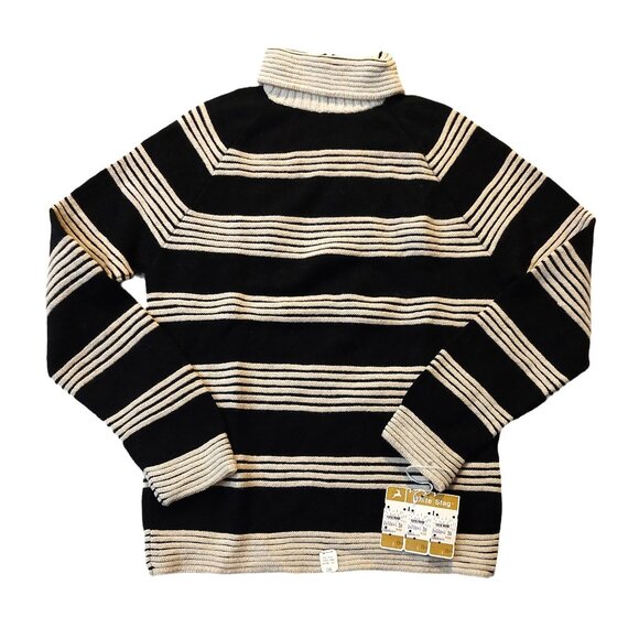 Vintage White Stag 1940s-1950s Black White Stripe Wool Ribbed Turtleneck Sweater - Picture 3 of 11